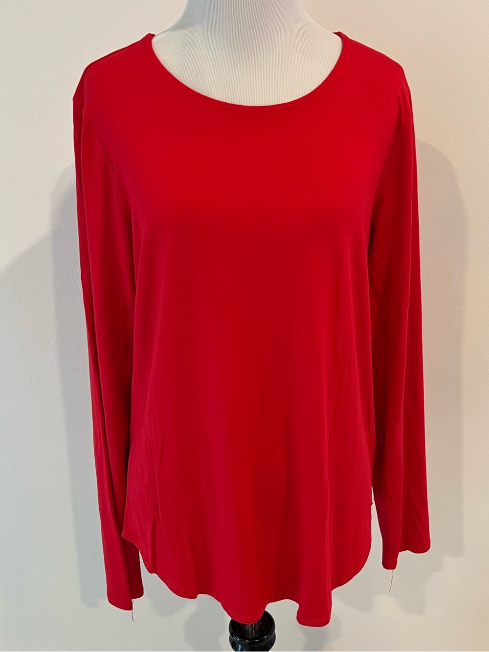 Cupio Bright Red Long Sleeve Scoop Neck Shirt Womens Sz XL
